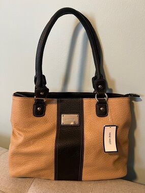 NWT Nine West Tan and Black Shoulder Tote